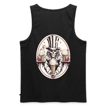 Skull mit Eiswaffel und Zylinderhut - Men's Premium Organic Tank Top - black - Back - AI Model Male 178 light (178cm)