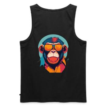 Verspielte Prahlerei: Retro Monkey T-Shirt - Männer Premium Bio Tank Top - Schwarz - Hinten - AI Model Male 178 light (178cm)