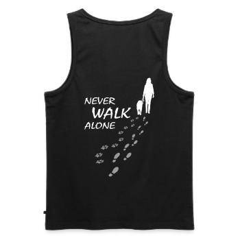 Never walk alone - Hund Frauchen Gassi, Backprint - Männer Premium Bio Tank Top - Schwarz - Hinten - AI Model Male 178 light (178cm)