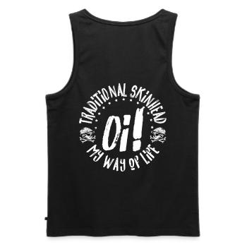 Oi Skinhead T-Shirt - Men's Premium Organic Tank Top - black - Back - AI Model Male 178 light (178cm)