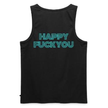 Happy Fuck Fou - Männer Premium Bio Tank Top - Schwarz - Hinten - AI Model Male 178 light (178cm)