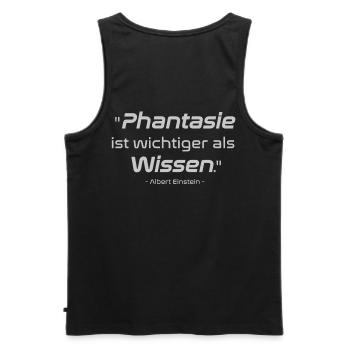Zitat: "Phantasie ist wichtiger als Wissen" - Männer Premium Bio Tank Top - Schwarz - Hinten - AI Model Male 178 light (178cm)