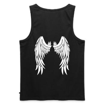 Ailes d’ange blanches sur le dos - Débardeur bio Premium Homme - noir - Dos - AI Model Male 178 light (178cm)
