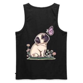 Mops mit Schmetterling - Männer Premium Bio Tank Top - Schwarz - Hinten - AI Model Male 178 light (178cm)
