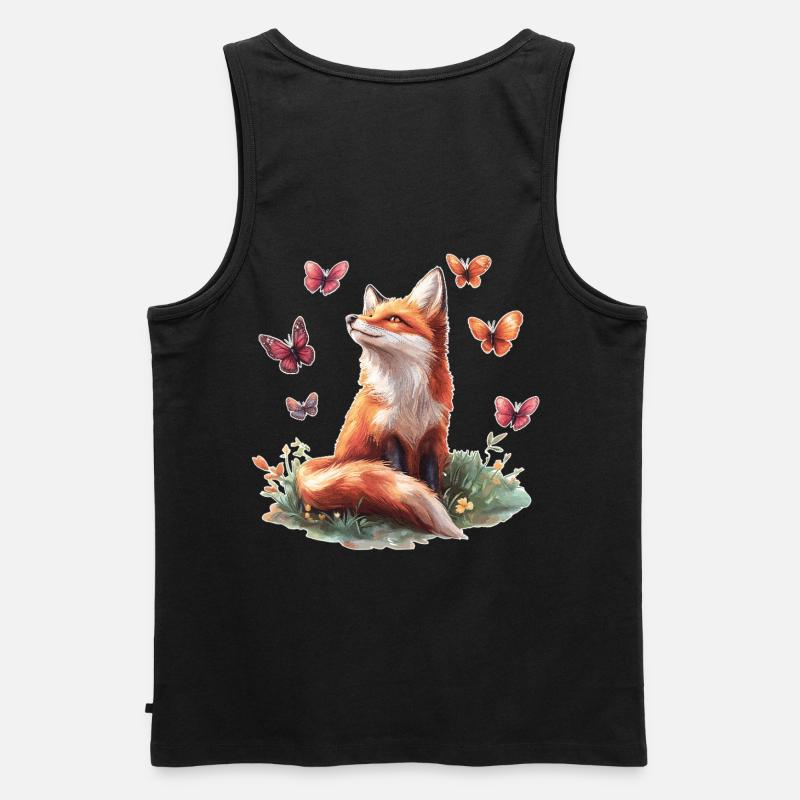 Fuchs mit Schmetterlingen - Männer Premium Bio Tank Top - Schwarz