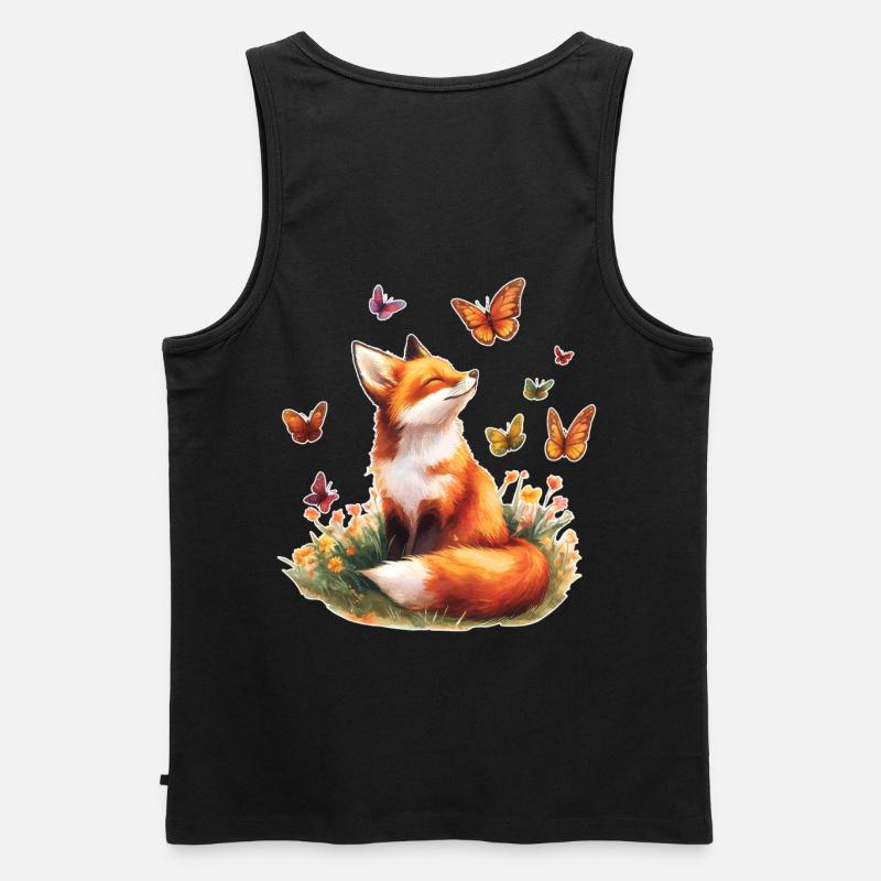 Fuchs mit Schmetterlingen - Männer Premium Bio Tank Top - Schwarz