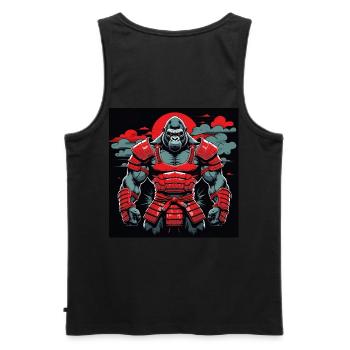 Primal Ronin – The Samurai Gorilla - Men's Premium Organic Tank Top - black - Back - AI Model Male 178 light (178cm)