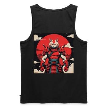 Samurai-Katzenkrieger - Männer Premium Bio Tank Top - Schwarz - Hinten - AI Model Male 178 light (178cm)