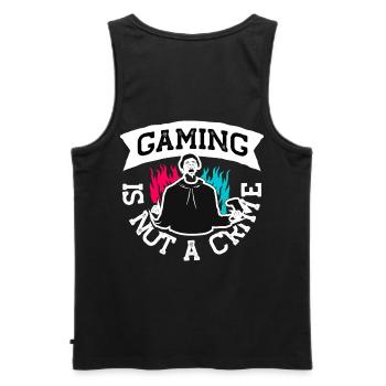 Gaming Not A Crime t-shirt design - Men's Premium Organic Tank Top - black - Back - AI Model Male 178 light (178cm)