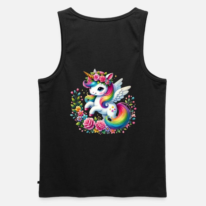 Regenbogen Fleur Einhorn - Männer Premium Bio Tank Top - Schwarz