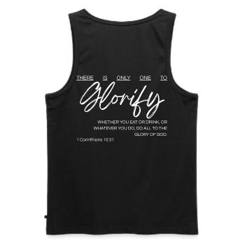 There Is Only One to Glorify - 1 Cor 10:31 - Men's Premium Organic Tank Top - black - Back - AI Model Male 178 light (178cm)