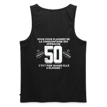 50 Years of Humorous Approach - Men's Premium Organic Tank Top - black - Back - AI Model Male 178 light (178cm)
