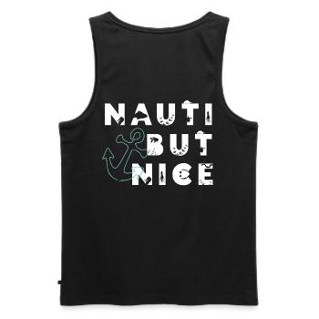Nauti mais gentil – Cadeau de jeux de mots à la voile - Débardeur bio Premium Homme - noir - Dos - AI Model Male 178 light (178cm)