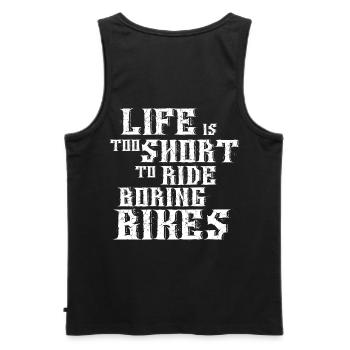 Life is too short to ride boring Bikes - Men's Premium Organic Tank Top - black - Back - AI Model Male 178 light (178cm)
