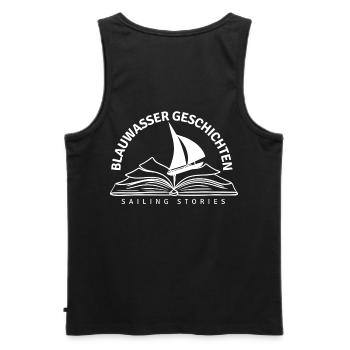 Blauwassergeschichten Logo - Männer Premium Bio Tank Top - Schwarz - Hinten - AI Model Male 178 light (178cm)
