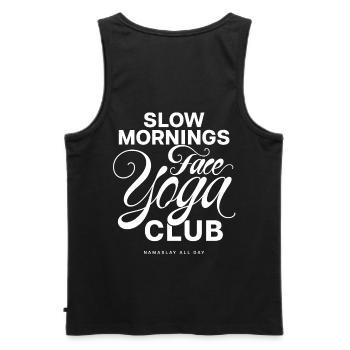 Slow Mornings Face Yoga Club - Men's Premium Organic Tank Top - black - Back - AI Model Male 178 light (178cm)