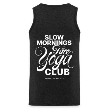 Slow Mornings Face Yoga Club - Men's Premium Organic Tank Top - charcoal grey - Back - Alexander (188cm)