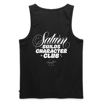 Saturn Shapes Character Club - Men's Premium Organic Tank Top - black - Back - AI Model Male 178 light (178cm)
