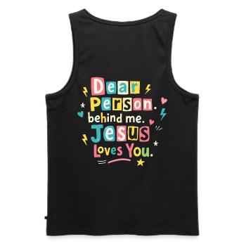 Jesus loves you positive message - Men's Premium Organic Tank Top - black - Back - AI Model Male 178 light (178cm)