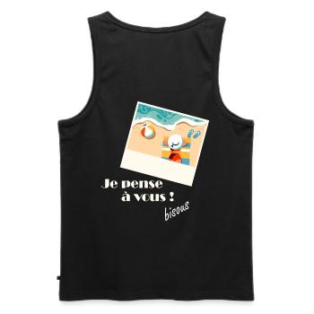 Je pense à vous sur la plage - Débardeur bio Premium Homme - noir - Dos - AI Model Male 178 light (178cm)