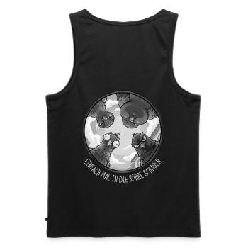 EINFACH MAL IN DIE RÖHRE SCHAUEN Monochrom -Tauben - Männer Premium Bio Tank Top - Schwarz - Hinten - AI Model Male 178 light (178cm)
