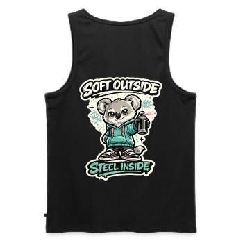 Soft Outside, Steel Inside – Koala Streetart - Men's Premium Organic Tank Top - black - Back - AI Model Male 178 light (178cm)