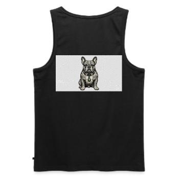 Tattoo Bulldog Gris mit Grünem Anhänger - Männer Premium Bio Tank Top - Schwarz - Hinten - AI Model Male 178 light (178cm)