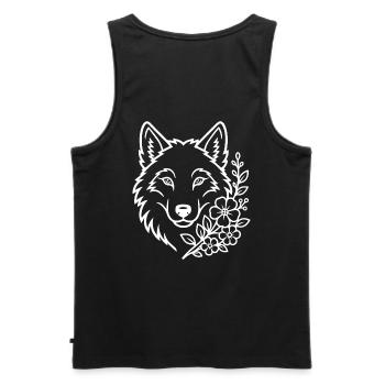 Loup aux fleurs Art naturel élégant - Débardeur bio Premium Homme - noir - Dos - AI Model Male 178 light (178cm)