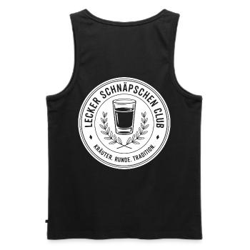 Lecker Schnäpschen Club Kneipe Saufen JGA Schnaps - Männer Premium Bio Tank Top - Schwarz - Hinten - AI Model Male 178 light (178cm)