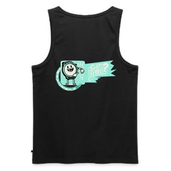 Hast du Zeit? (Blaues Logo) - Männer Premium Bio Tank Top - Schwarz - Hinten - AI Model Male 178 light (178cm)