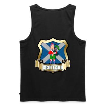 Drapeau de l'Écosse avec bouclier d'or et piper - Débardeur bio Premium Homme - noir - Dos - AI Model Male 178 light (178cm)