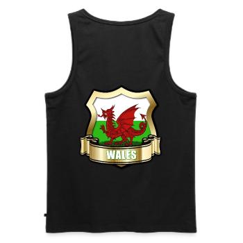 Welsh Flag of Wales Gold Shield & Red Dragon - Men's Premium Organic Tank Top - black - Back - AI Model Male 178 light (178cm)