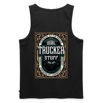 Original Trucker, Robustes Handwerker-Shirt - Männer Premium Bio Tank Top - Schwarz - Hinten - AI Model Male 178 light (178cm)