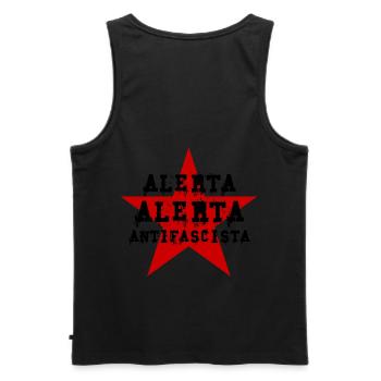 GÉNÉRALEMENT BACKPRINT IMPRESSION DOS ALERTA ANTIFA - Débardeur bio Premium Homme - noir - Dos - AI Model Male 178 light (178cm)