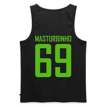 Parodie de justaucorps Masturbinho 69 - Débardeur bio Premium Homme - noir - Dos - AI Model Male 178 light (178cm)