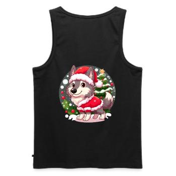 Niedlicher Wolf Welpe im Weihnachtsoutfit - Männer Premium Bio Tank Top - Schwarz - Hinten - AI Model Male 178 light (178cm)