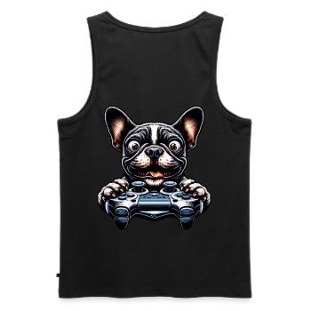 Bouledogue français et passionnés de jeux vidéo - Débardeur bio Premium Homme - noir - Dos - AI Model Male 178 light (178cm)