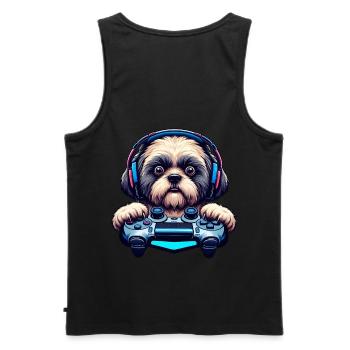 Nerds du jeu, amateurs de chiens Shih Tzu - Débardeur bio Premium Homme - noir - Dos - AI Model Male 178 light (178cm)