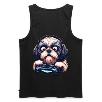 Dog gamers, Dog game freak shih tzu - Débardeur bio Premium Homme - noir - Dos - AI Model Male 178 light (178cm)