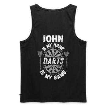Tough personalized, darts players design name John - Men's Premium Organic Tank Top - black - Back - AI Model Male 178 light (178cm)