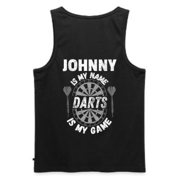 Personalised dart shirt by name Johnny, darts fan - Men's Premium Organic Tank Top - black - Back - AI Model Male 178 light (178cm)