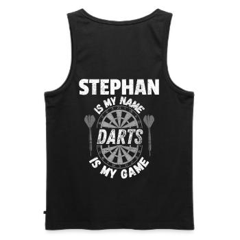 Personalisiertes Dartshirt für Stephan - Männer Premium Bio Tank Top - Schwarz - Hinten - AI Model Male 178 light (178cm)