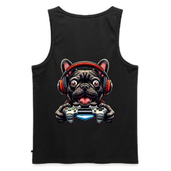Französische Bulldogge Gamer mit Gamecontroller - Männer Premium Bio Tank Top - Schwarz - Hinten - AI Model Male 178 light (178cm)