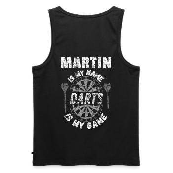 Fans et joueurs de fléchettes nommés Martin - Débardeur bio Premium Homme - noir - Dos - AI Model Male 178 light (178cm)