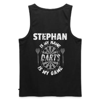 T-shirt de fléchettes personnalisé pour Stephan - Débardeur bio Premium Homme - noir - Dos - AI Model Male 178 light (178cm)