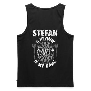 Personalised Darts T-Shirt for Stefan - Men's Premium Organic Tank Top - black - Back - AI Model Male 178 light (178cm)