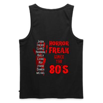 Horror Freak since the 80's - Men's Premium Organic Tank Top - black - Back - AI Model Male 178 light (178cm)