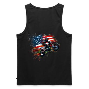 Independence Day Motocross American Flag - Men's Premium Organic Tank Top - black - Back - AI Model Male 178 light (178cm)