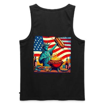 Nostalgic American BBQ design USA fans - Men's Premium Organic Tank Top - black - Back - AI Model Male 178 light (178cm)
