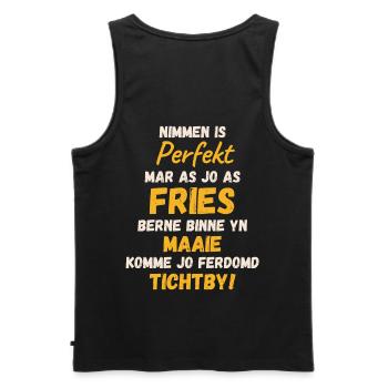 Mei Geboren Friesen - Unique Humor Frisian text - Men's Premium Organic Tank Top - black - Back - AI Model Male 178 light (178cm)